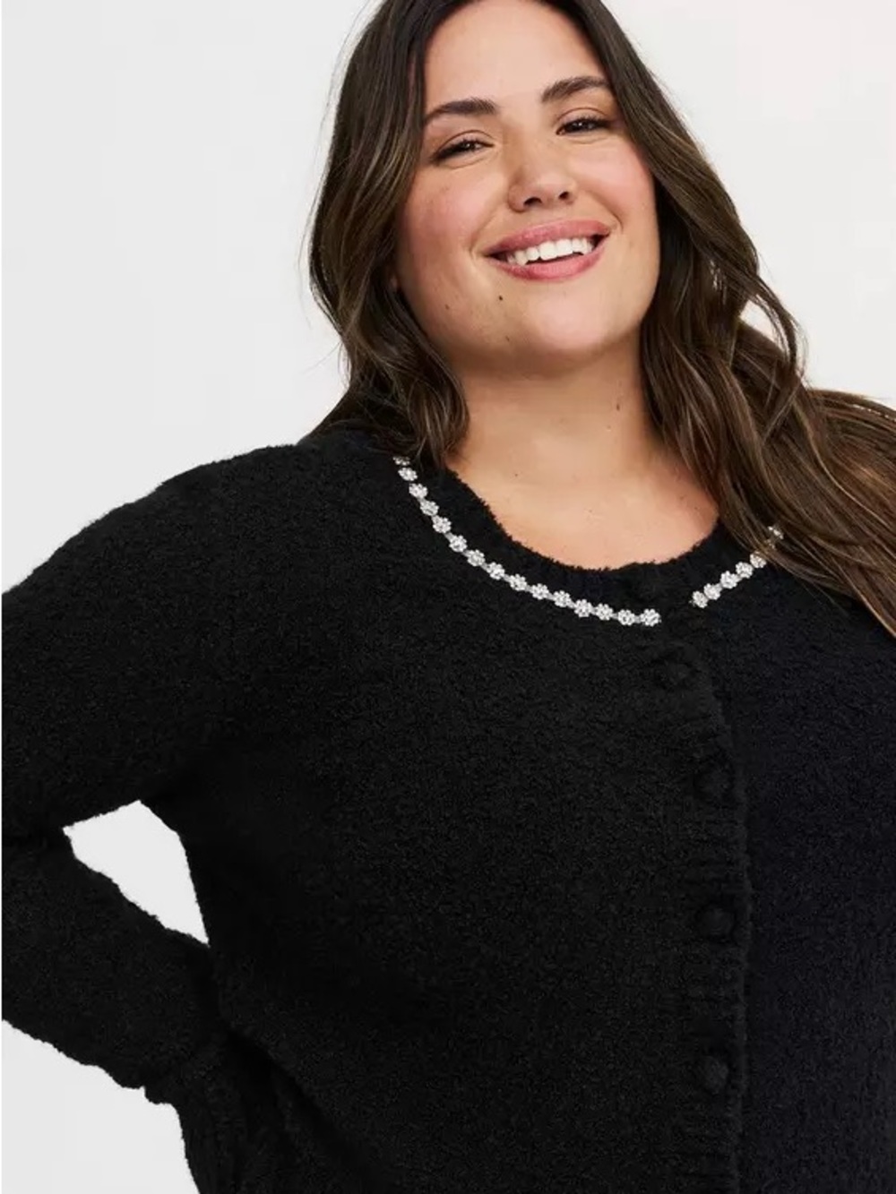 Torrid Boucle Embellished Crew Neck Cardigan Plus Size 3X (22-24) NWT - Picture 3 of 9